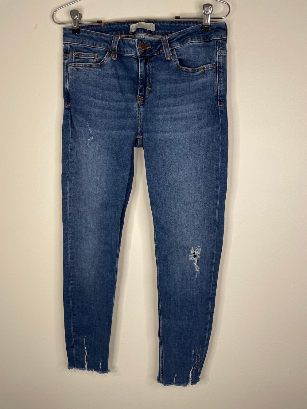 Zara Basic Z1975 Mid-Rise Raw Hem Denim Skinny Jeans Women's Size 6